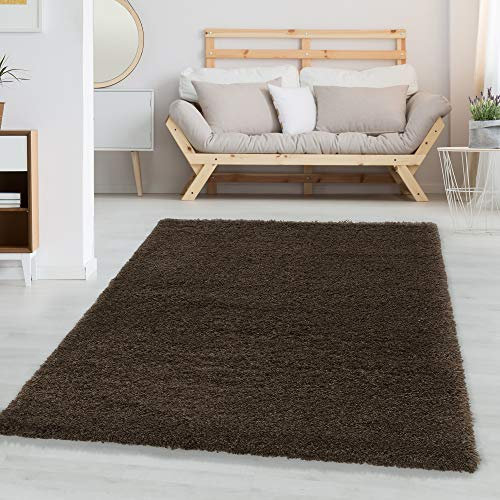 Carpettex Hochflor Teppich Wohnzimmer Shaggy Flokati Modern Einfarbig 200 x 290 cm Braun - Schlafzimmer Weich Flauschig Waschbar Küche Esszimmer - Langflor