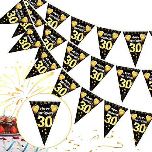 30. Geburtstag Girlande Banner,30er Geburtstag Schwarz Gold Wimpel Banner,30 Geburtstag Wimpelgirlande,30 Jahre zum Birthday Aufhängen Wimpelkette,30 Geburtstag Deko Wimpel für Frauen und Mann