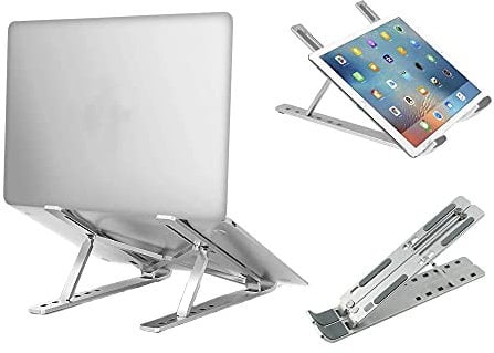 Rebel Tykes Portable Adjustable Aluminium Laptop Stand for Desk. Strong Lightweight Foldable Ventilated Universal Laptop Riser. Suitable for Laptops, Notebooks and Tablets up to 17 inches/43 cm