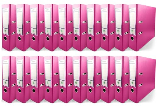 Netuno 20x Ordner A4 breit Rosa 8cm Kunststoff 2-Ring-Mechanik | Aktenordner Ringordner für A4-Dokumente Büro Studium Homeoffice Ordnungssystem Aktenaufbewahrung Dokumentenablage Registratur