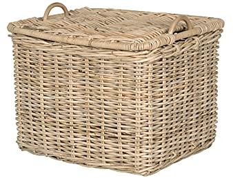 KOUBOO Rattan Core Rectangular Storage Basket with Lid, Large - Wicker Basket, Decorative Storage Box, Home Organizer, Laundry Hamper, Toy Box, Kitchen Storage, Natural