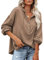 PLOKNRD Kapuzenpullover Damen Langarm Knöpfen Pullover mit Kordelzug Freizeit V-Ausschnitt Hooded Henley Sweatshirt Klassisch(Khaki, S)