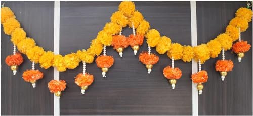 SMIZZY ; (RE) TOUCHING LIVES Flowers Marigold Toran Garland for Entrance Door Bandarwal for Main Door/Mandir Diwali Decorations Items for Home Wedding House Warming Party, (50 Inch Long, Yellow, 1)
