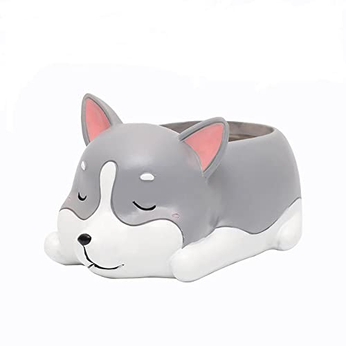 ROOGO Husky Pflanztopf Welpe Design Harz Blumentöpfe Cartoon Tier Hund Pflanztopf für Haus Balkon Garten