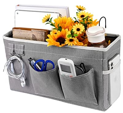 Fittoway Bedside Storage Pocket/Bedside Hanging Storage Bag for Headboards Bunk Beds Dorm Rooms Organizing Mobile Phone, Magazine, Glasses (Grey)