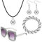 4 Stück Discokugel Spiegelkugel Schmuck Set Ohrringe Halskette Armband und Strass Sonnenbrille Bling Partybrille für Party Karneval 1970er Kostüm Zubehör für Damen Herren, Einheitsgröße