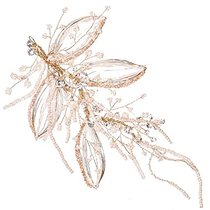 Braut Haarschmuck Hochzeit Kopfschmuck Damen Haarreifen Brautschmuck Brautjungfer Geschenk Mädchen Blumen Haar Schmuck(lang 18cm, Gold Weiß)