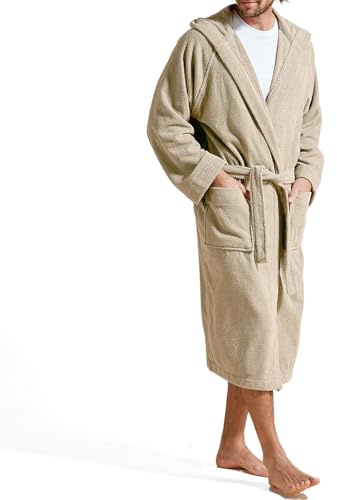 Christy Brixton Hooded Bath Robe | Stylish Textured Weave | Durable Tactile Design | Men's Bathrobe | 100% Cotton Dressing Gown