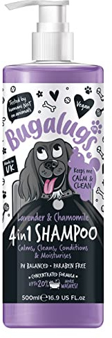 Bugalugs 4 in 1 Hundeshampoo - Lavendel & Kamille für stinkende Hunde, Welpen - Professioneller Bräutigam, vegane Haustierspülung