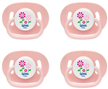 Wee Baby Ciucci per bebè (confezione da 4) | Ciuccio opaco e durevole con tettarella in silicone per denti sani | Ciucci per neonati con fori per evitare irritazioni | Ciucci per bebè senza BPA