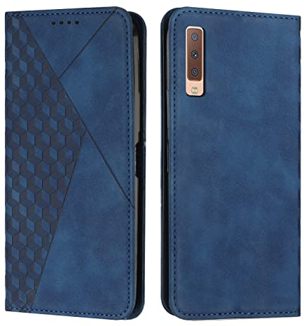 KOUYI Kompatible mit Samsung Galaxy A7 2018 / A750 Hülle, Retro Premium PU Leder Weich TPU Klapphülle Kartenfächer Magnetic Standfunktion Flip Wallet Shockproof Handyhülle (Blau)
