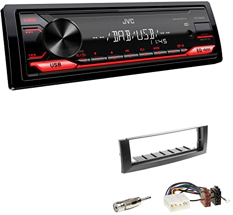 JVC KD-X182DB 1-DIN Autoradio DAB+ USB Digital Receiver inkl. Antenne mit Einbauset passend für Mitsubishi Colt und Colt CZC Cabriolet 2004-2009 dunkelgrau
