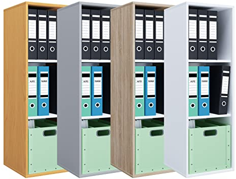 VCM Holzregal stehend | platzsparender Aktenschrank | Maße ca. H. 110 x B. 35 x T. 37 cm | Elegantes Regal | Büroregal – Lona I 3f