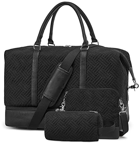 S-ZONE Uniex 3 Set Weekender Reisetasche 40L Weiches Nylon wasserdichte Carry On Duffel Bag Große Übernachtung Travel Bag Sporttasche Handgepäck Tasche mit PU-Lederband und Schuhfach