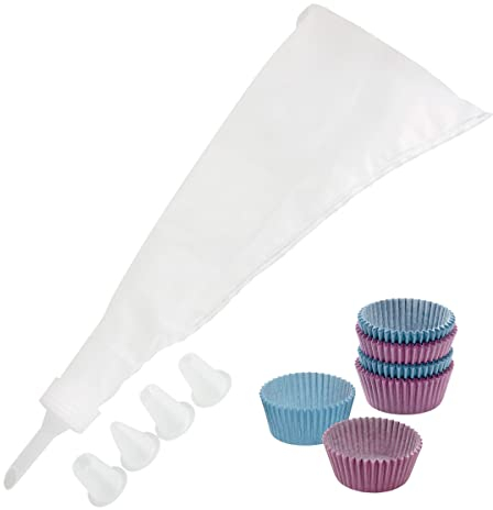 Set Zenker de Repostería, incluye Manga Pastelera Reutilizable y Apta para Lavavajillas con 5 Boquillas, incluye Pack 100 uds. de Cápsulas para Magdalenas de 50mm en Colores Rosa y Azul