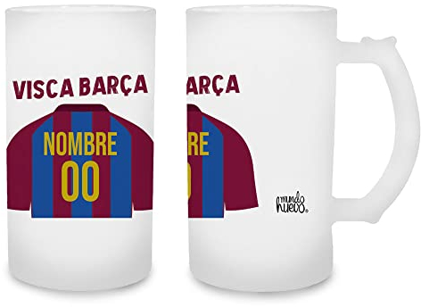 Jarra de cerveza personalizada con texto. Regalo original. Barcelona. Regalo equipo de futbol. Haz un regalo único
