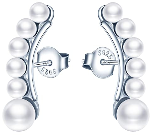 INFINIONLY Zartes Perle Ohrklemmen Ohrringe, 925 Sterling Silber Ohrringe für Damen Mädchen, Elegante Perle Ohrstecker, Hypoallergen Ohrschmuck
