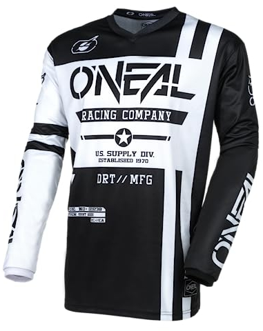 O'NEAL | Motocross-Jersey Langarm | MX Enduro | Gepolsterter Ellbogenschutz, V-Ausschnitt, atmungsaktiv | Element Jersey WARHAWK V.24 | Erwachsene | Schwarz Weiß | Größe L