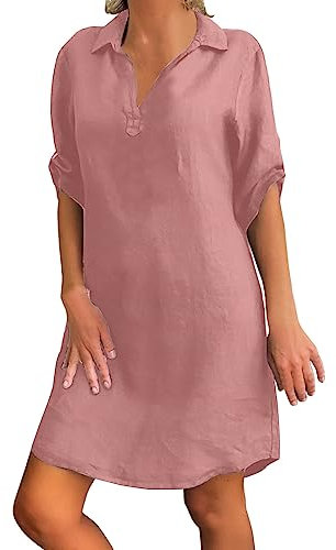 NNGOTD Robe Femme été Fluide Boheme Chic et Rose Chic et Elegant Ete Robe Rayée Fluide Robe de Plage Grande Taille Col en V Manche Courte Robe Casual avec Ceinture Sexy Robe de Soirée Robe Chemise