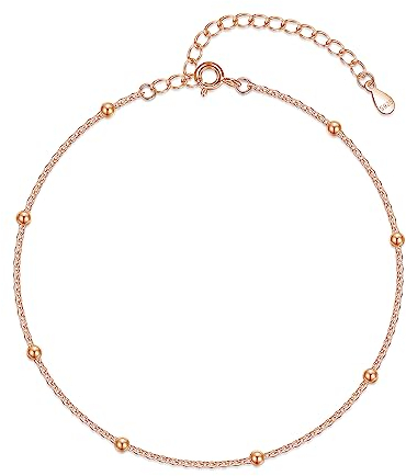 Loutade Silver Anklets for Women, 925 Sterling Silver Ankle Bracelet, Adjustable Beach Barefoot Foot Chain, Summer Holiday Rose Gold Ankle Chain, Classic Women's Ball Anklet Beach Jewellery for Girls