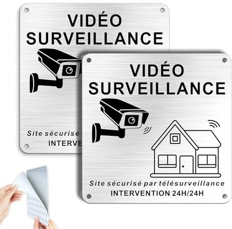 SINMAO Panneau Maison sous Surveillance Alarme Adhésif Propriété Privée sous Vidéo Surveillance 24H/24H Plaque Maison sous Alarme et Video Surveillance en Aluminium x2 pièces