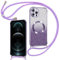 Phoona Couqe Magnétique pour iPhone 12 Pro Con Cordon, Compatible avec MagSafe, Brillant Glitter Pailleté Antichoc Durable Résistante Etui Housse pour iPhone 12 Pro Anti-Poussière Soft Bumper, Violet