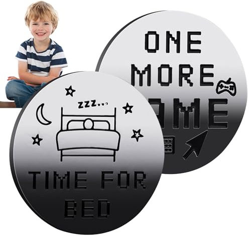 Povanjer 1 weitere Spielzeit für Bed Coin,Go to Bed Coin - Gamer-Entscheidungsmünzen-Geschenk, doppelseitige Neuheitsmünzen für Spieleliebhaber | Go to Bed 1 More Episode Parent Decision Coin