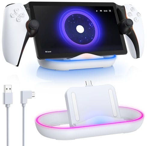 FYOUNG Charging Dock Station for Playstation Portal, Portable Charger Stand for Ps Portal with RGB Light and USB C Charging Cable, Handheld Stand Holder for Playstation Portal (White)