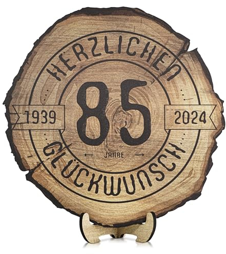 DARO Design – Baumscheibe mit Gravur für 85. Geburtstag – Geburtstags Geschenk aus Holz – Hochwertige Holz Geschenke mit Gravur ideal für Geburtstag – Dicke 6mm, Durchmesser 20cm – Made in Germany