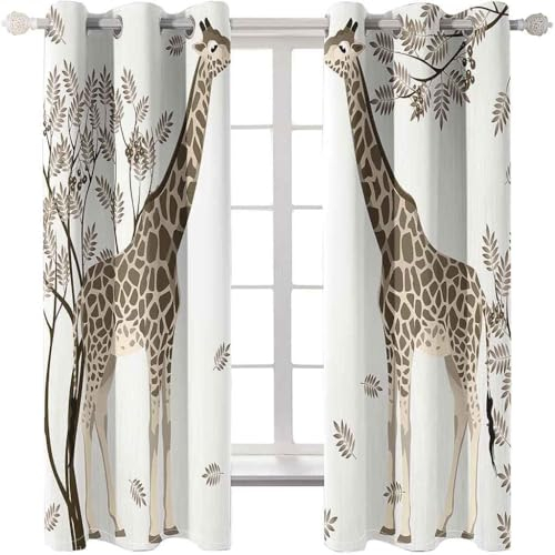 Pechiwuo Giraffe Gardinen Wohnzimmer Vorhänge 3D Drucken Verdunkelungsvorhänge 2er Set, Afrika Vorhang Blickdicht Ösen Wärmeisolierend Gardine Schlafzimmer Deko 2 x 60 x 150 cm(B X H) A2178