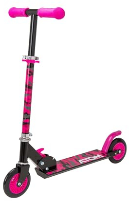 Atom Kinderrolle Inline mit leuchtenden Rädern | Verstellbare Lenkerhöhe | Leicht Faltbarer Scooter für Jungen & Mädchen | Stabiler Tretroller für Kinder von 5-12 Jahren (Rosa Tarnung)