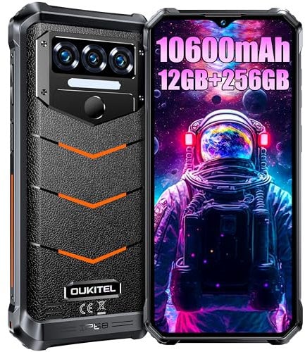OUKITEL WP38 Rugged Smartphone 2024-12GB+256GB/1TB Expansion 10600mAh Octa-Core Rugged Phone, 6.52''HD+ 13MP Camera Indestructible Phone Android13, IP68/IP69K/Face ID/Fingerprint/NFC/OTG/GPS Orange