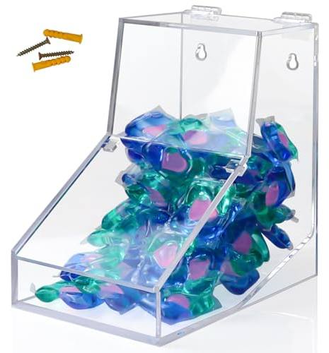 Laundry Pods Container, Acrylic Dishwasher Pods Container Laundry Pod Holder with 2 Lids, Candy Dispenser, Dishwasher Pod Holder Organization for Home, Laundry Room, Kitchen Stand or Wall Mount