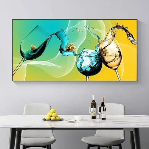 Leinwand-Kunst, gerahmter Druck, modern, abstrakt, goldenes Weinglas, Boot, Schmetterling, Leinwandbild, Poster, Wandkunst, Heimdekoration, 55 x 110 cm, mit schwarzem Rahmen, fertig zum Aufhängen