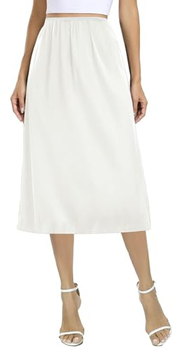 Dressever Damen Unterrock Lang Röcke für Unter Kleid Seidig Touch Unterröcke Elegantes Unsichtbar Petticoat 69 cm Weiß Medium