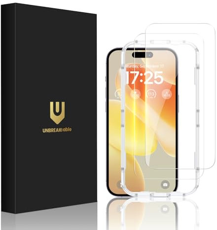 UNBREAKcable Panzer schutz Glas für iPhone 15 Pro Max, 9H gehärteter Displayschutzfolie [Einfacher Installationsrahmen] [99,99% HD Klar] [Case Friendly] für iPhone 15 Pro Max 6,7 - 2er Pack