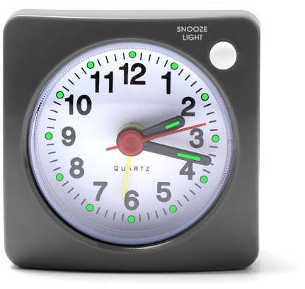 Small Silent Travel Alarm Clock, Bedside LED Little Light Luminous Non Ticking Battery Operated Quiet Display Analogue Alarm Clocks with Snooze Nightlight Function for Heavy Sleepers Bedroom Travel