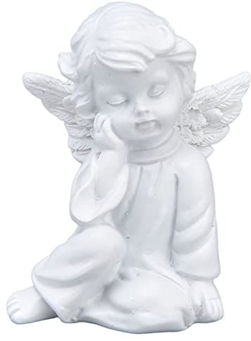 Pissente Engelsfigur, Kleine Schlafende Engelsstatue, Cherub-Statue, Synthetisches Harzmaterial, Schöner Stil, Weiße Babyfiguren für Partydekorationen, Cherub-Statue Links (Nachdenklicher