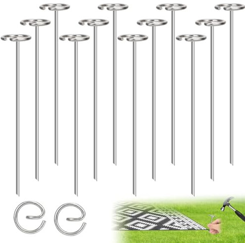 10 Stück Metallpfähle für Outdoor-Teppiche, Edelstahlpfähle Für Terrassenunterlagen Zur Befestigung Von Outdoor-Teppichplanen Zelten Wohnmobilzubehör Und Camper-Essentials