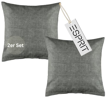 Esprit Home 2er Set Premium Kopfkissenbezug 40x40 Baumwolle - Anthrazit - 2teilig - Kopfkissenbezüge mit Esprit-Logo gestickt - Doubleface - farblich passend zur Bettwäsche mit Reißverschluss
