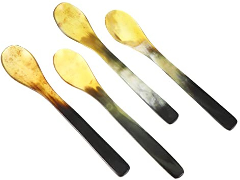 JEWEDECO 4pcs Ox Horn Dessert Spoons 17.5cm Long Handle Coffee Mixing Stirring Spoons for Cake Soup and Tea Parties