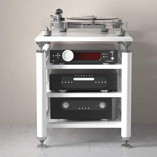 TV Rack HiFi Regal Audio Schrank,Multifunktionales Ablageregal,Vinyl Plattenspieler Stand,Offene Ablagen,mit Aufbewahrung,Platzsparend,für Wohnzimmer,Schlafzimmer,Büro,Wohnheim.(Wit,62x57x78cm)