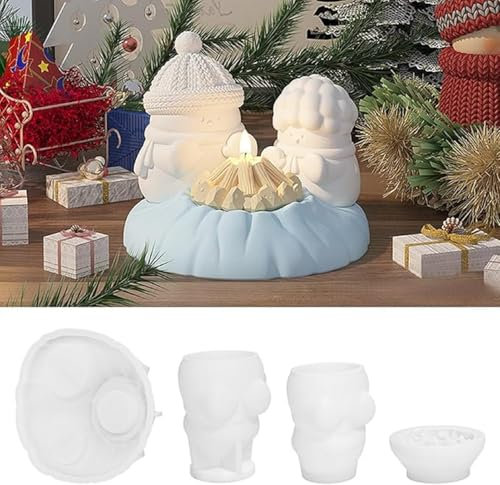 4PCS Christmas Silicone Candle Mold, 3D Christmas Tree/Santa Claus/Pine Cone Candle Moulds Handmade Silicone Soap Molds, DIY Silicone Resin Epoxy Mould for Christmas Candle Making (Style B)