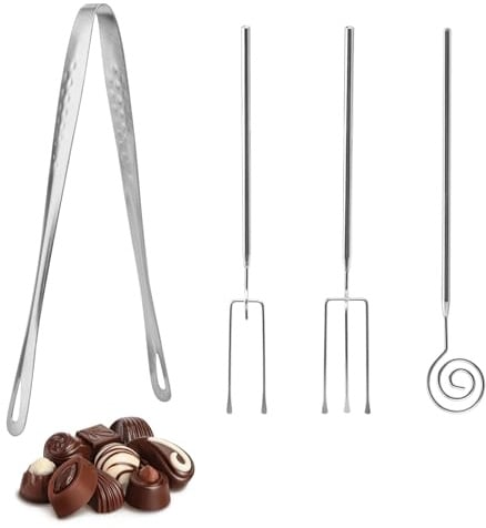 Schokoladengabel Set 4 Stück Edelstahl Pralinengabel Tauchgabel | Robustes Backzubehör für Schokolade, Pralinen und Trüffel, ideal zum Tauchen, Verzieren und DIY Backen
