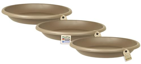 MePla - 3 Stück Untersetzer für Blumentopf Cilindro - runder Kunststoff-Unterteller - wetterfestes - UV-beständig - Untersetzer - Ø 24 cm (Innen: ø 18 cm) - Taupe
