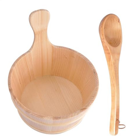 Set von Saunazubehör - 4L -Holzfass mit Kelle | Sauna -Eimer mit Griff, Spa -Bad -Kit, Hammam, Bad, Haus, Entspannung, thermisches Entspannungsritual
