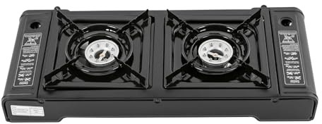 Réchaud à gaz extérieur 2 brûleurs 50% efficacité thermique plaque lavable au lave-vaisselle (43,5 x 25 cm) pour camping/balcon