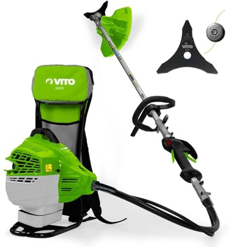 Desbrozadora de Mochila a Gasolina Motor 2 Tiempos 47cc con Deposito 1L - Cortabordes Ligera y Ergonomica con Arnes Acolchado Idela para Maleza, Jardin y Campo