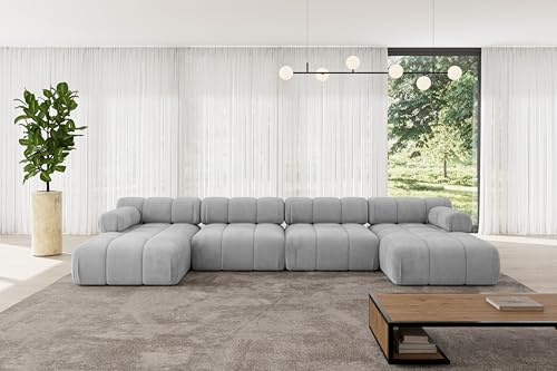 ALTDECOR Modulares Sofa Ecksofa in U-Form Corner modular Sofa Eckcouch Couch Wohnlandschaft Cauchsofa Polstersofa Tesso-U2-380x160x70 cm Hellgrau