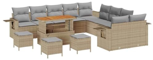 vidaXL Gartensofa-Set 14 STK. Beige Poly-Rattan